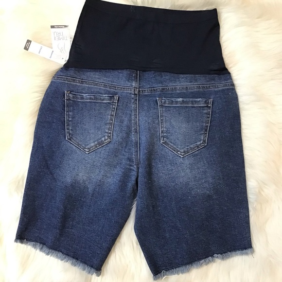 Maternity Time and Tru Distressed Bermuda Shorts with Full Panel - Picture 7 of 10